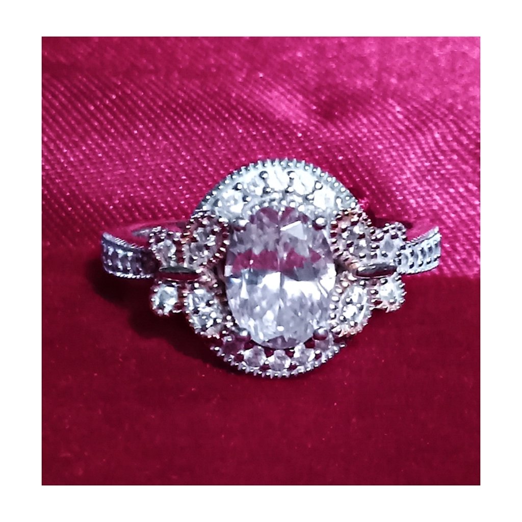 Silver-Tone Oval Ring With Cz Clear Center Stone